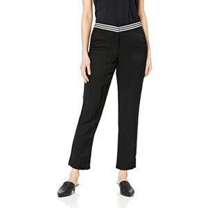 Karl Lagerfeld Pants Women 16 Black Striped‎ Waist Long Tall Sally Trousers NWT